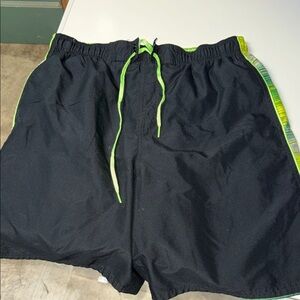 Nike Black and Neon Green Swim Trunks